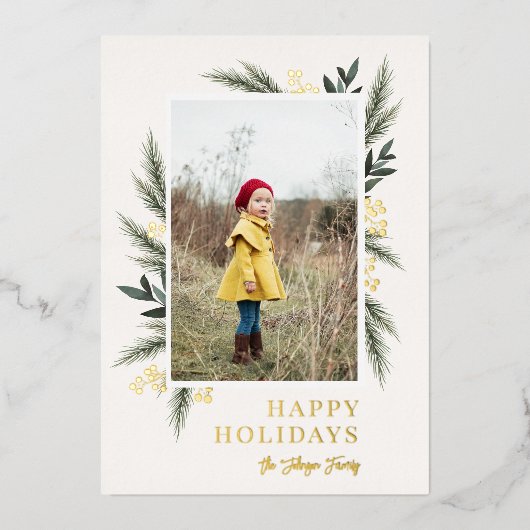 Weihnachtsgrün Berry Frame Foto Folien Feiertagskarte (Vorderseite)