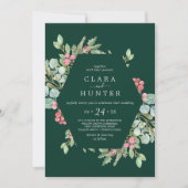 Weihnachtsgrün & Berry | Grüne Lässige Hochzeit Einladung (Vorderseite)
