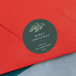 Weihnachtsgrün Blätter Minimal Typografie Grün Runder Aufkleber