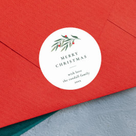 Weihnachtsgrün Blätter Minimal Typografie White Runder Aufkleber
