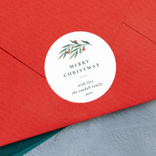 Weihnachtsgrün Blätter Minimale Typografie Weiß Runder Aufkleber