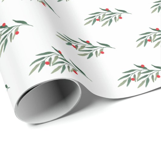 Weihnachtsgrün-Blätter und Roter Berry Geschenkpapier (Rolleneckpunkt)