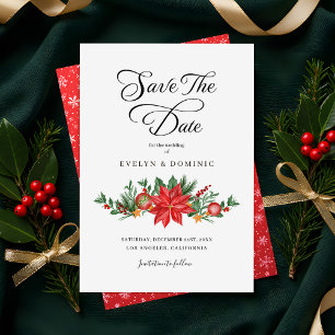 Weihnachtsgrün Blumen Elegante Hochzeit Save The Date