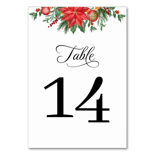 Weihnachtsgrün Blumen Elegante Hochzeit Tischnummer (Vorderseite)