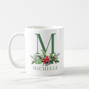 Weihnachtsgrün-Blumenstrauß Florales Monogramm Nam Kaffeetasse