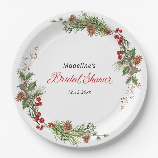 Weihnachtsgrün-Brautparty Pappteller (Vorderseite)