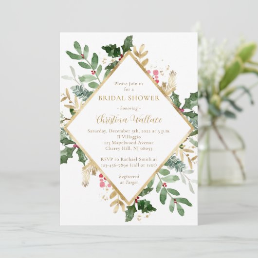 Weihnachtsgrün Bridal Dusche Einladungen (Stehend Vorderseite)