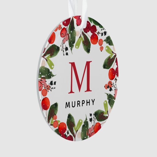 Weihnachtsgrün Custom Family Monogram Foto Ornament (Vorderseite)