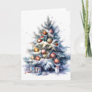 Weihnachtsgrün dekorierte Baumdarstellung Karte