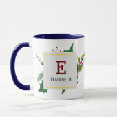 Weihnachtsgrün Elegant Rotes Monogramm Blau Tasse (Links)