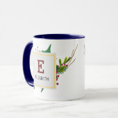 Weihnachtsgrün Elegant Rotes Monogramm Blau Tasse (Vorderseite Links)