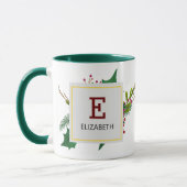 Weihnachtsgrün Elegant Rotes Monogramm Grün Tasse (Links)