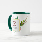 Weihnachtsgrün Elegant Rotes Monogramm Grün Tasse (Vorderseite Links)