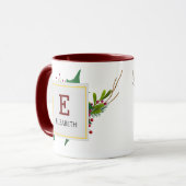 Weihnachtsgrün Elegant Rotes Monogramm Maroon Tasse (Vorderseite Links)