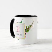 Weihnachtsgrün Elegant Rotes Monogramm Schwarz Tasse (Vorderseite Links)