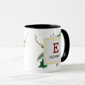 Weihnachtsgrün Elegant Rotes Monogramm Schwarz Tasse (VorderseiteRechts)