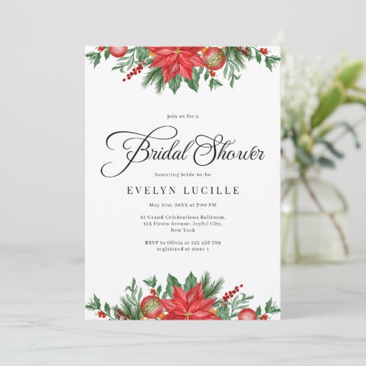 Weihnachtsgrün Elegantes Brautparty Einladung (Stehend Vorderseite)