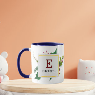 Weihnachtsgrün Elegantes rotes Monogramm Blau Tasse
