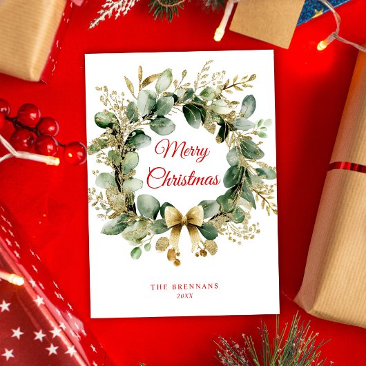 Weihnachtsgrün Eucalyptus Elegant Feiertagskarte