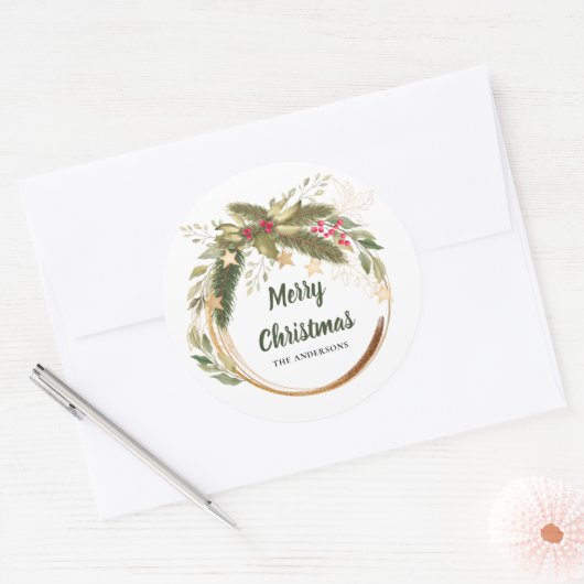 Weihnachtsgrün Familienname Runder Aufkleber (Umschlag)