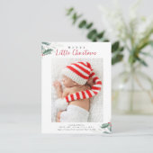 Weihnachtsgrün-Feiertage-Geburtsankündigung Postkarte (Stehend Vorderseite)