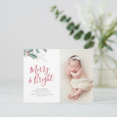 Weihnachtsgrün-Feiertage-Geburtsankündigung Postkarte (Stehend Vorderseite)