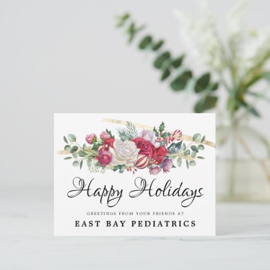 Weihnachtsgrün Feiertage Grüße Postkarte (Stehend Vorderseite)