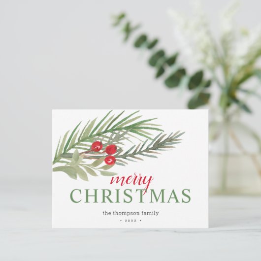 Weihnachtsgrün Feiertagspostkarte (Stehend Vorderseite)