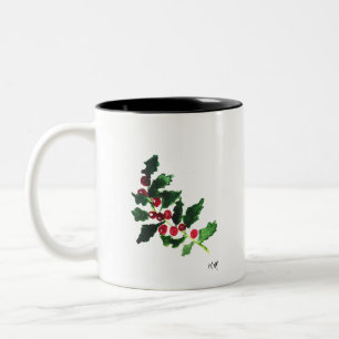 Weihnachtsgrün Festlich Wasserfarben Vintage Stech Zweifarbige Tasse