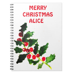Weihnachtsgrün Festliche Wasserfarbe Vintag Holly Notizblock
