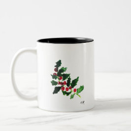 Weihnachtsgrün Festliche Wasserfarbe Vintag Holly Zweifarbige Tasse