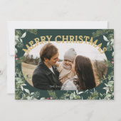 Weihnachtsgrün Foliage Gold Glitzer Foto Feiertagskarte (Vorderseite)