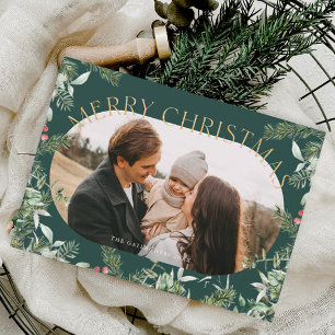 Weihnachtsgrün Foliage Gold Glitzer Foto Feiertagspostkarte