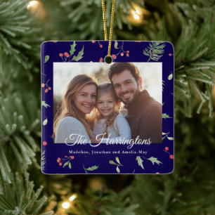 Weihnachtsgrün-Foto Blau Keramikornament