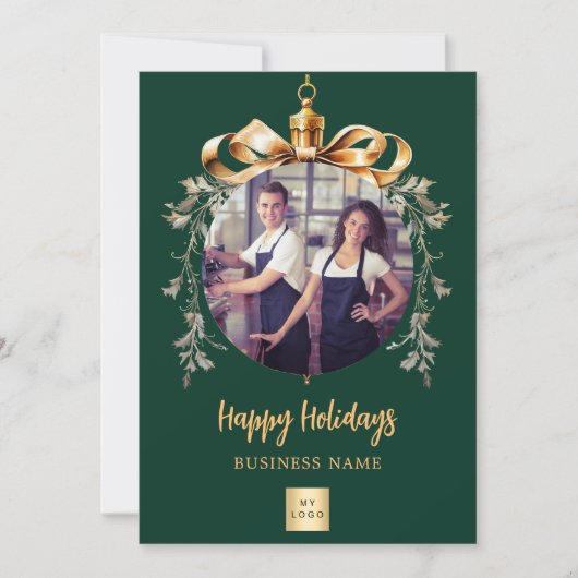 Weihnachtsgrün-Foto-Firmenlogo Feiertagskarte (Vorderseite)