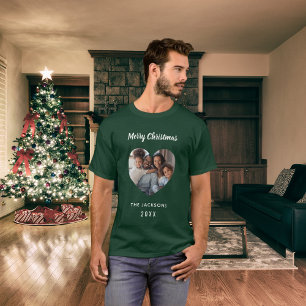 Weihnachtsgrün-Foto-Herz-Name-Vater T-Shirt