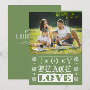 Weihnachtsgrün Freude Frieden Liebe Feiertagsfoto Feiertagskarte