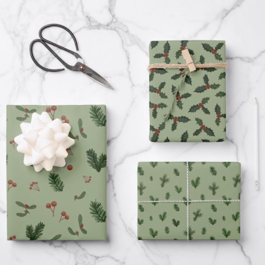 Weihnachtsgrün Geschenkpapier Set (Vorderseite)