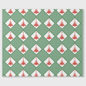 Weihnachtsgrün Gingham mit rotem Baum Geschenkpapier (Flach)