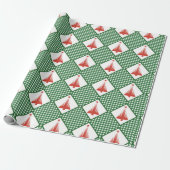 Weihnachtsgrün Gingham mit rotem Baum Geschenkpapier (Ungerollt)