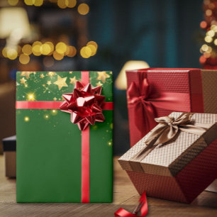 Weihnachtsgrün glänzend Golden Stars Wrapping Pape Geschenkpapier