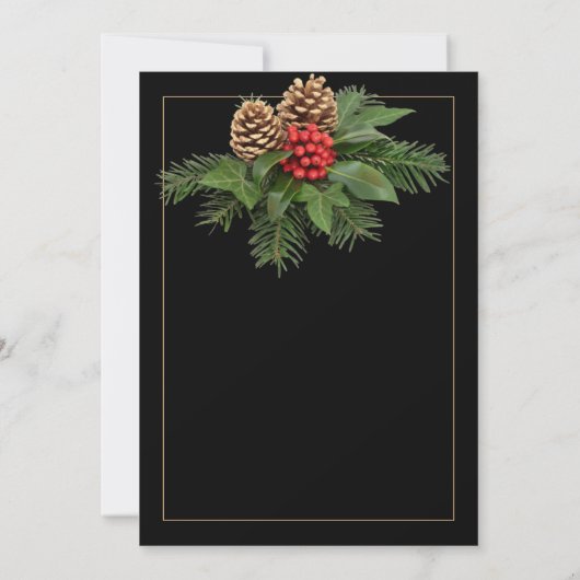 Weihnachtsgrün Gold auf Schwarzer Holiday Hochzeit Save The Date (Rückseite)