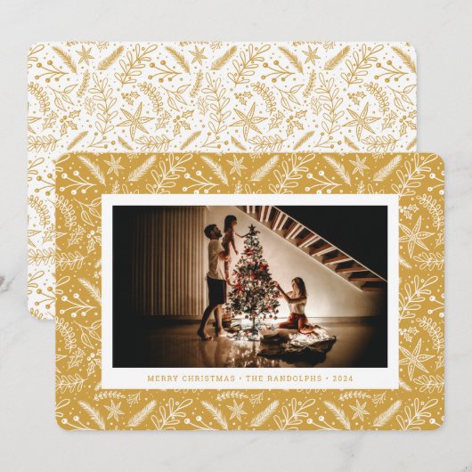 Weihnachtsgrün (Gold) Horizontales Foto Feiertagskarte (Vorne/Hinten)