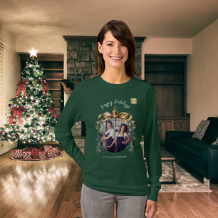 Weihnachtsgrün-goldener-Christbaumkugeln-Team-Foto T-Shirt