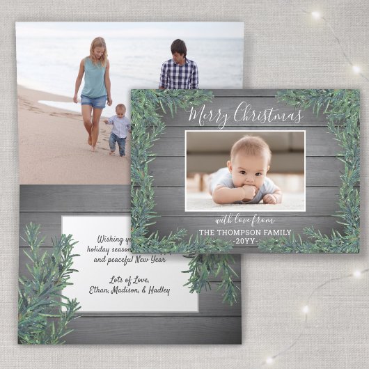 Weihnachtsgrün & Grauholz 2 Foto geklappt Feiertagskarte