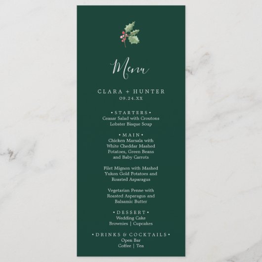Weihnachtsgrün | Green Wedding Dinner Menu Menükarte (Vorderseite)