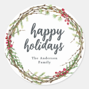 Weihnachtsgrün Happy Holidays Geschenketikett Runder Aufkleber