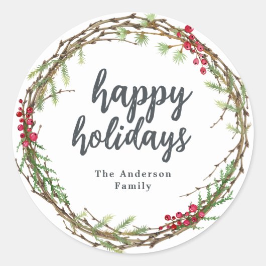 Weihnachtsgrün Happy Holidays Geschenketikett Runder Aufkleber (Vorderseite)