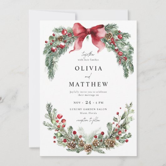 Weihnachtsgrün Hochzeitsfest Wintereinladung Einladung (Vorderseite)