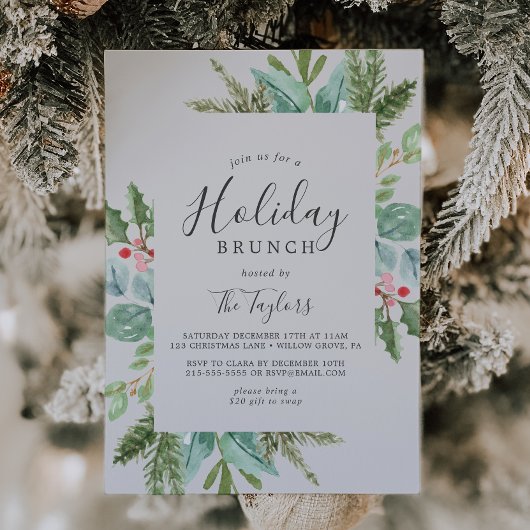 Weihnachtsgrün Holiday Brunch | Grau Einladung